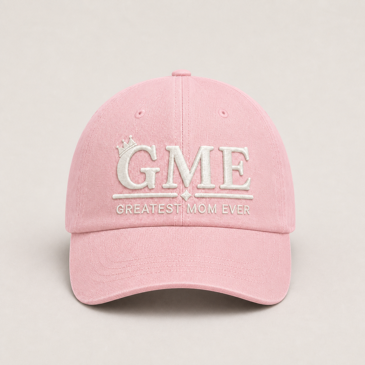GME Greatest Mom Ever hat in pink, front view