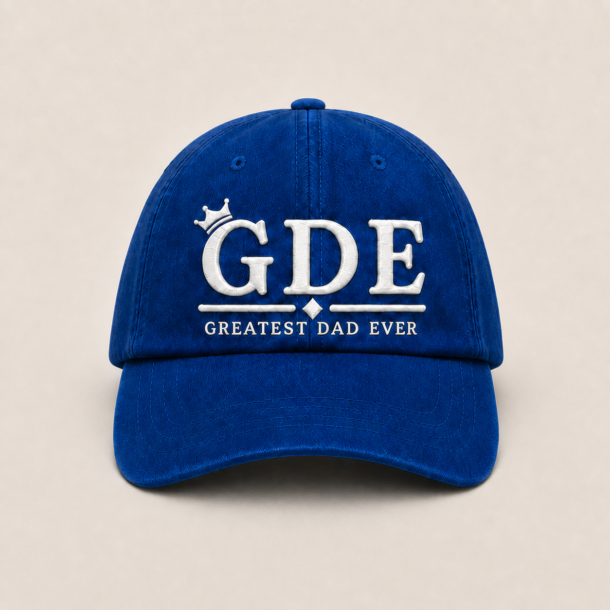 GDE hat in cobalt, straight-on front view